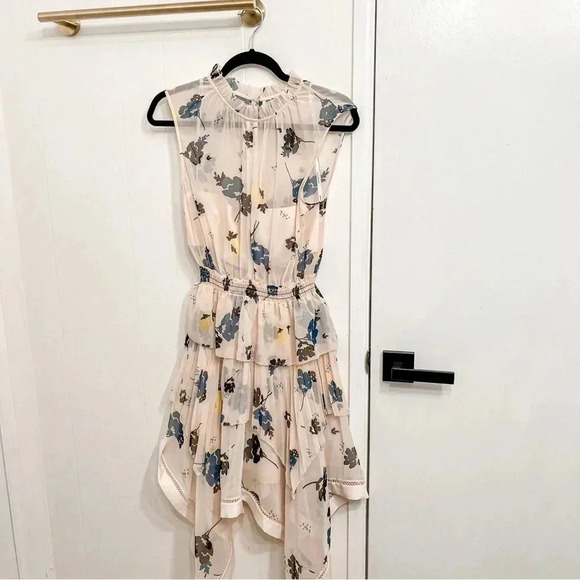 Self-Portrait pink floral ruffle tiered mini dress size 4 - Picture 3 of 13